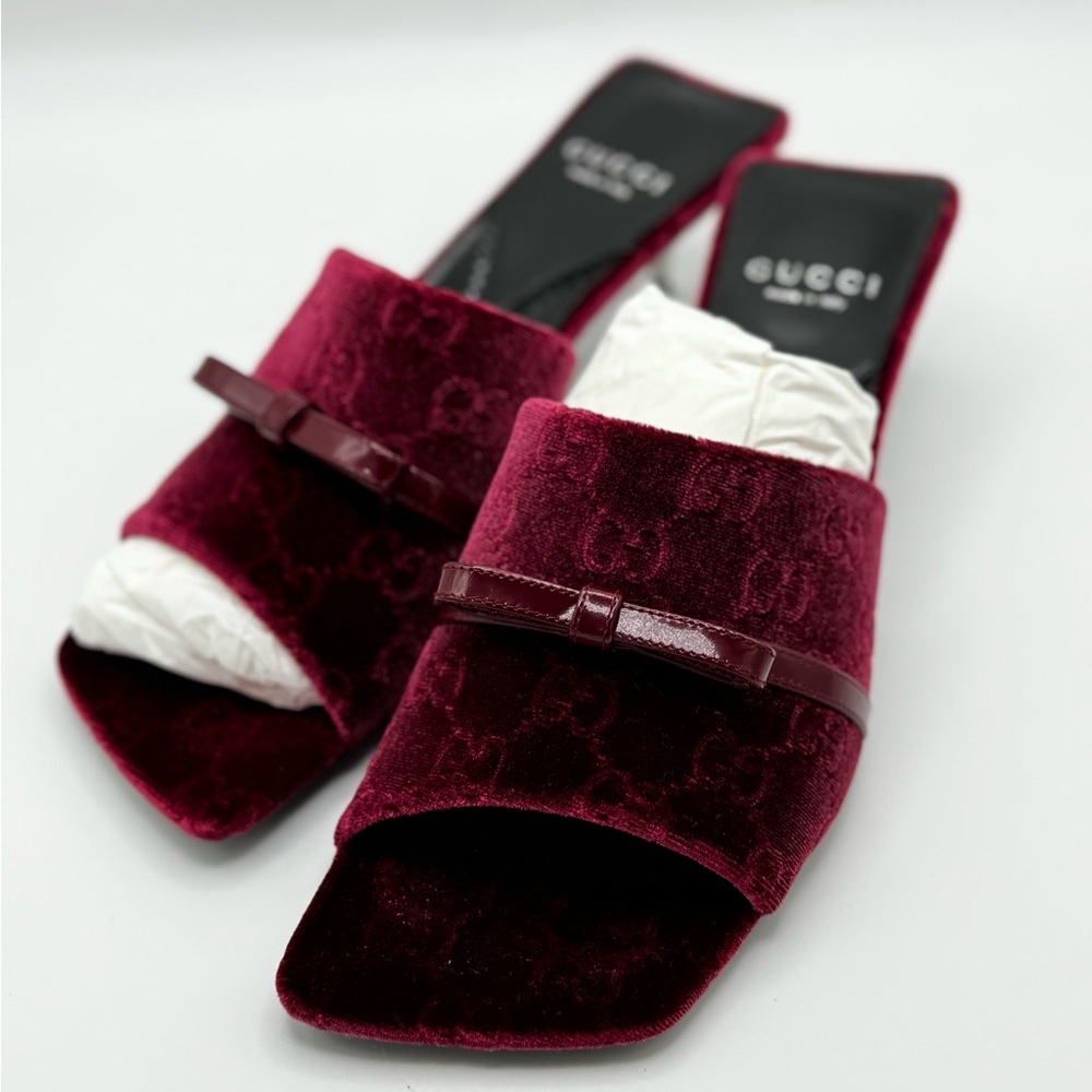 Gucci GG Jacquard Bow Slide Sandals 37 - Picture 7 of 10